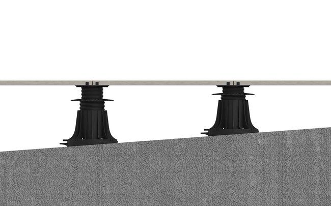 adjustable plastic pedestal supports leveling pavers on a sl